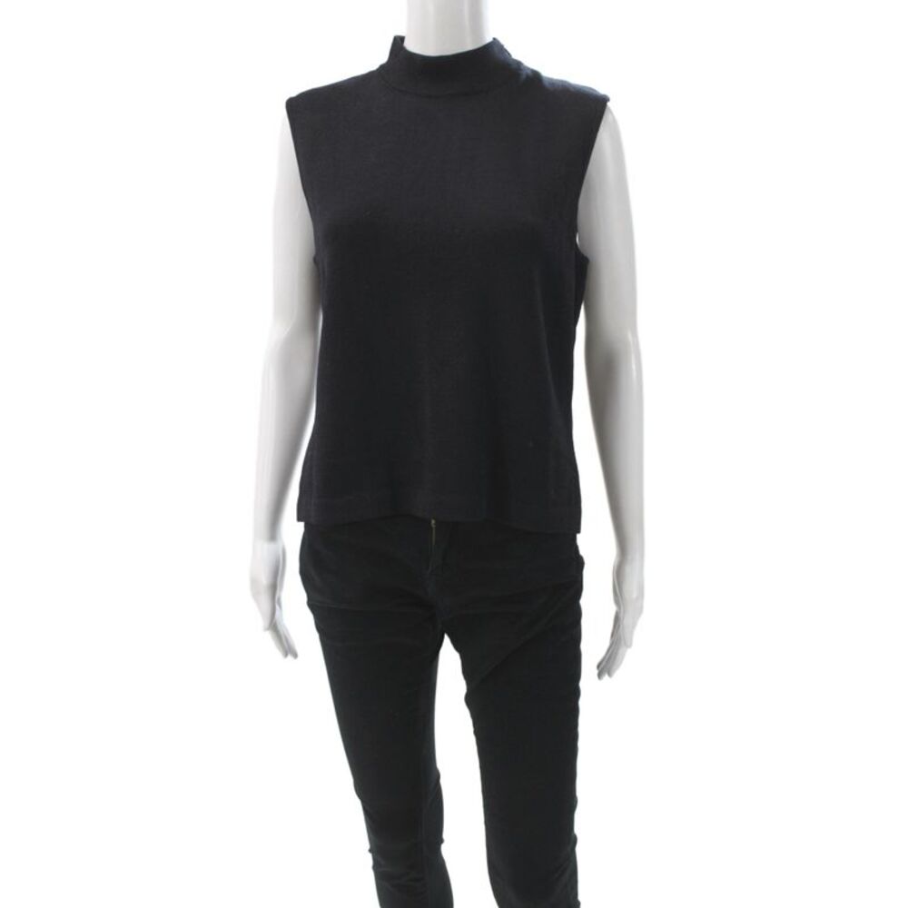 St. John Basics Women Mock Neck Tank Black Cotton Size M